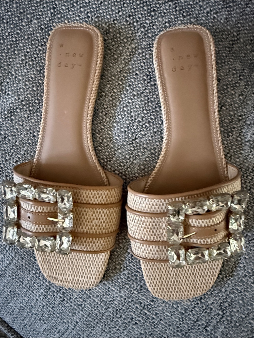 a new day Tan Jeweled Buckle Slide Sandals